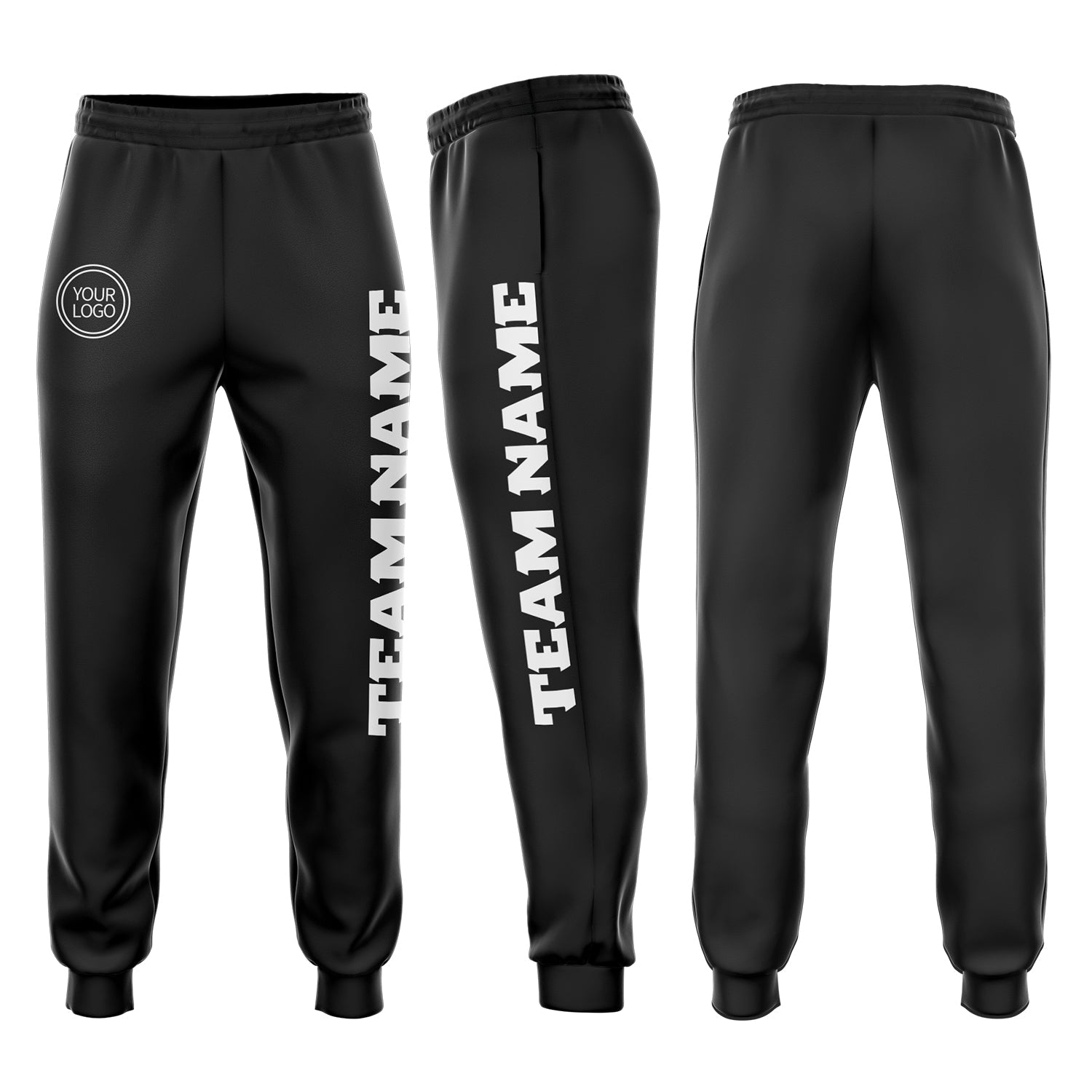 Custom Black White Fleece Jogger Sweatpants