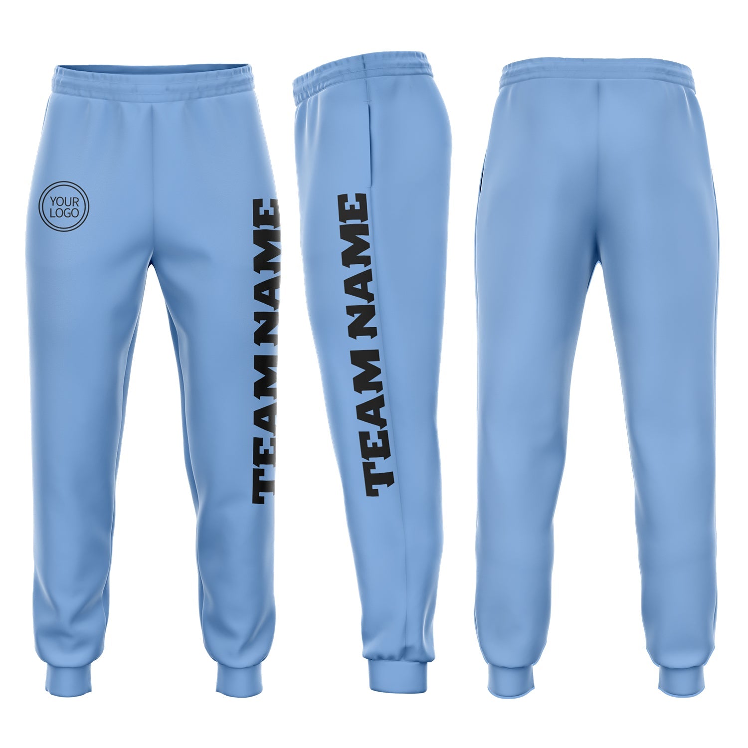 Custom Light Blue Black Fleece Jogger Sweatpants