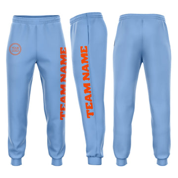 Custom Light Blue Orange Fleece Jogger Sweatpants