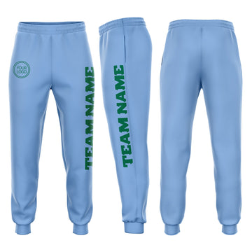 Custom Light Blue Kelly Green Fleece Jogger Sweatpants