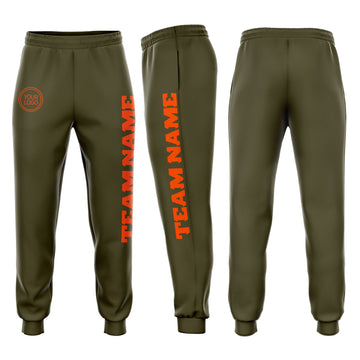 Custom Olive Orange Fleece Salute To Service Jogger Sweatpants