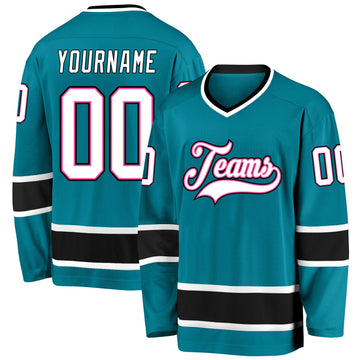 Custom Teal White-Black Hockey Jersey