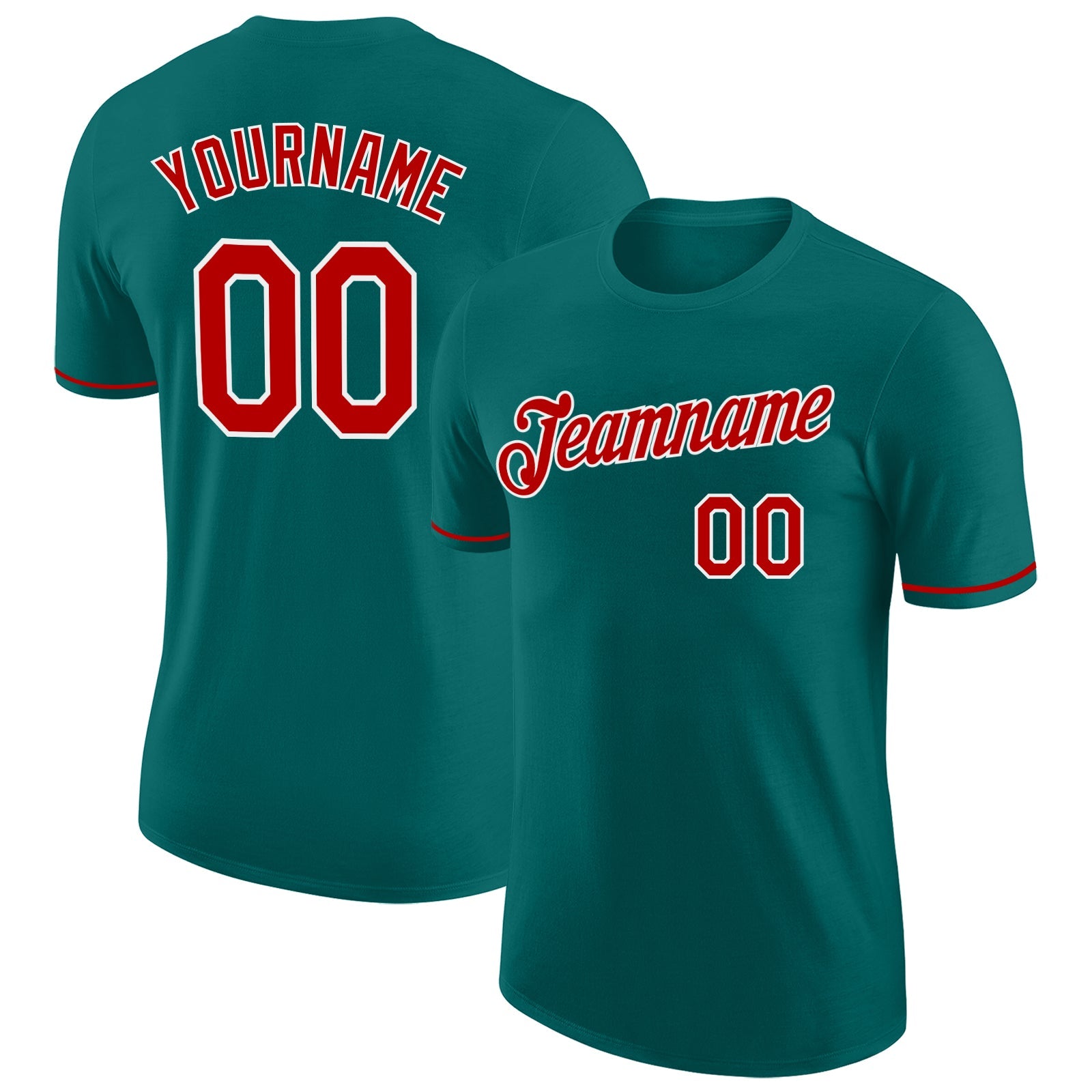 Custom Teal Red-White Performance T-Shirt