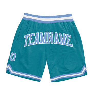 Custom Teal Light Blue-White Authentic Throwback Basketball Shorts