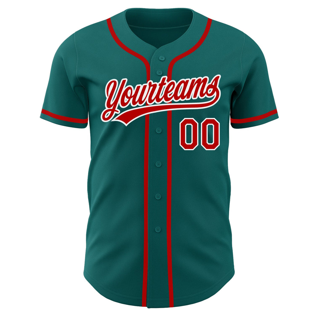 Custom Teal Red-White Authentic Baseball Jersey