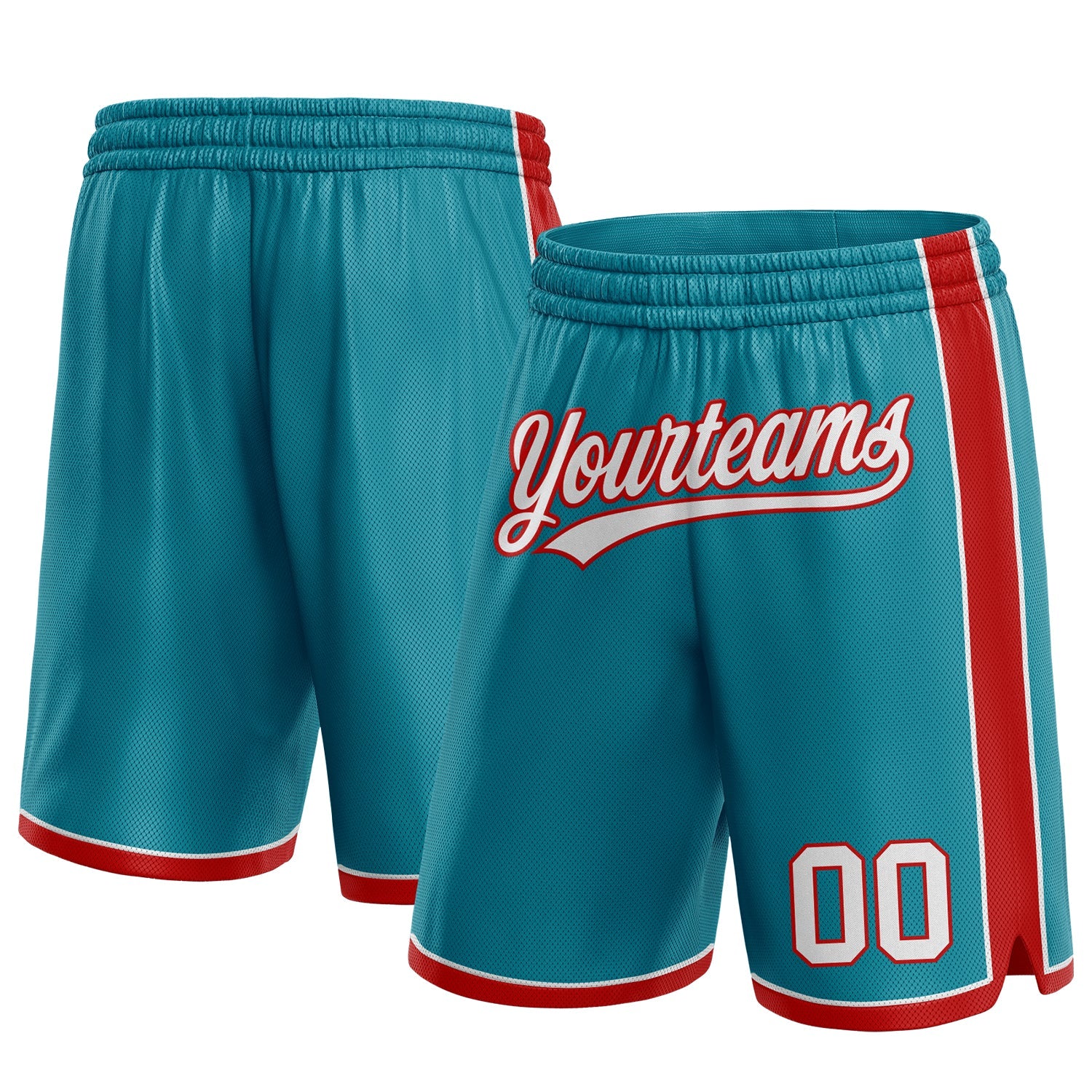 Custom Teal White-Red Authentic Basketball Shorts