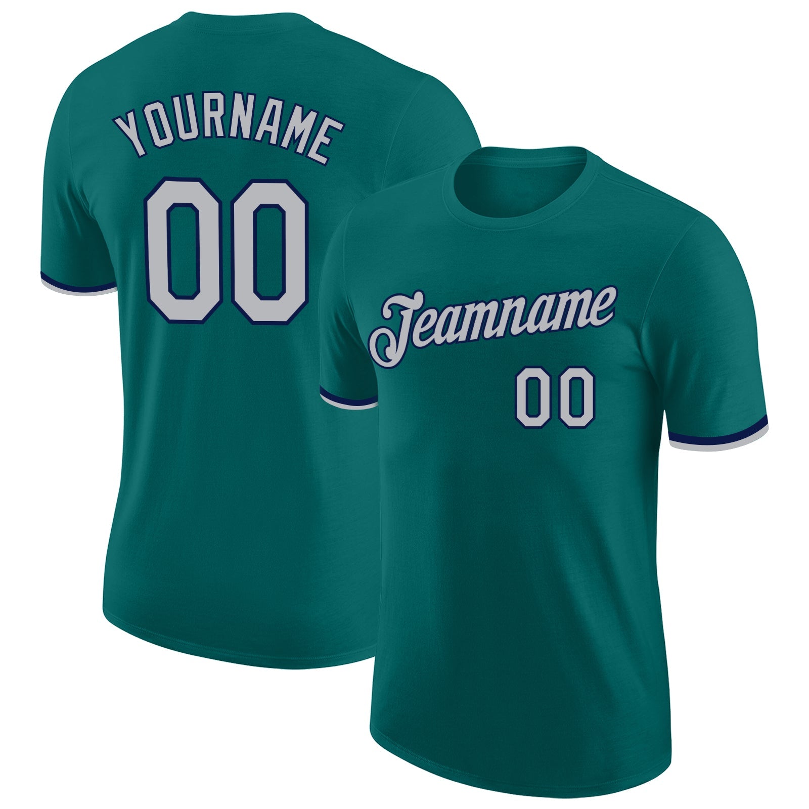 Custom Teal Gray-Navy Performance T-Shirt