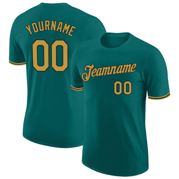 Custom Teal Old Gold-Black Performance T-Shirt