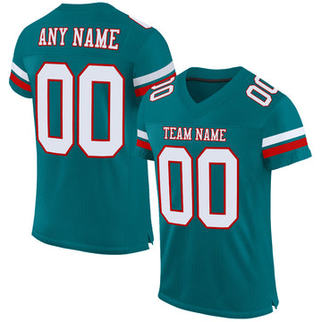 Custom Teal White-Red Mesh Authentic Football Jersey