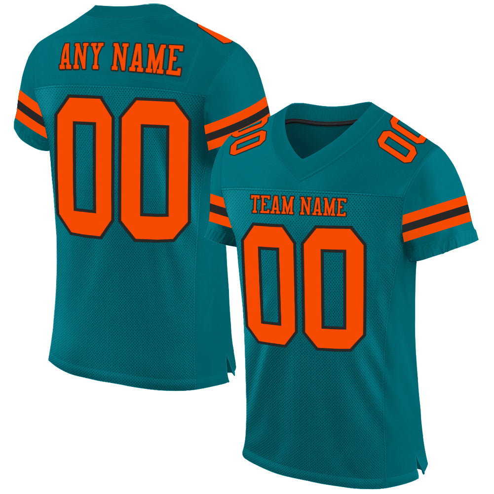 Custom Teal Orange-Black Mesh Authentic Football Jersey