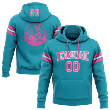 Custom Stitched Teal Pink-White Football Pullover Sweatshirt Hoodie