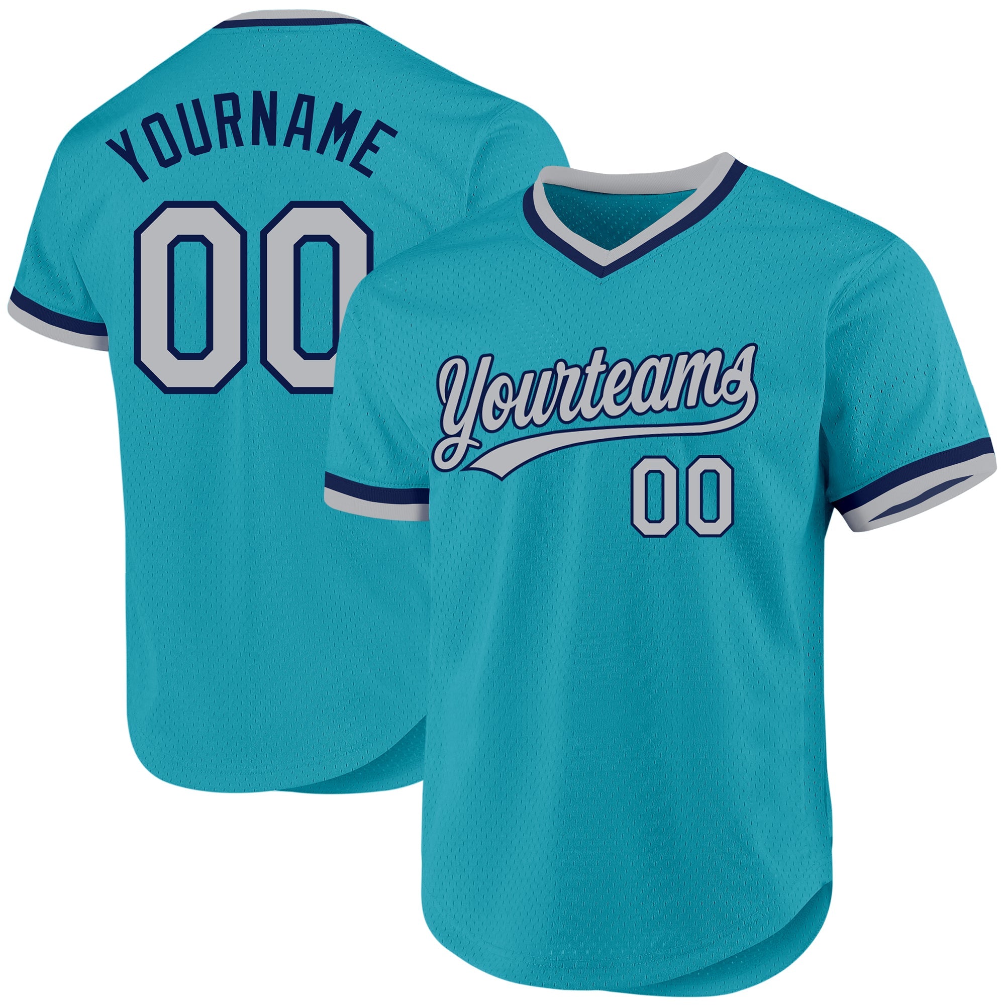 Custom Teal Gray-Navy Authentic Throwback Baseball Jersey