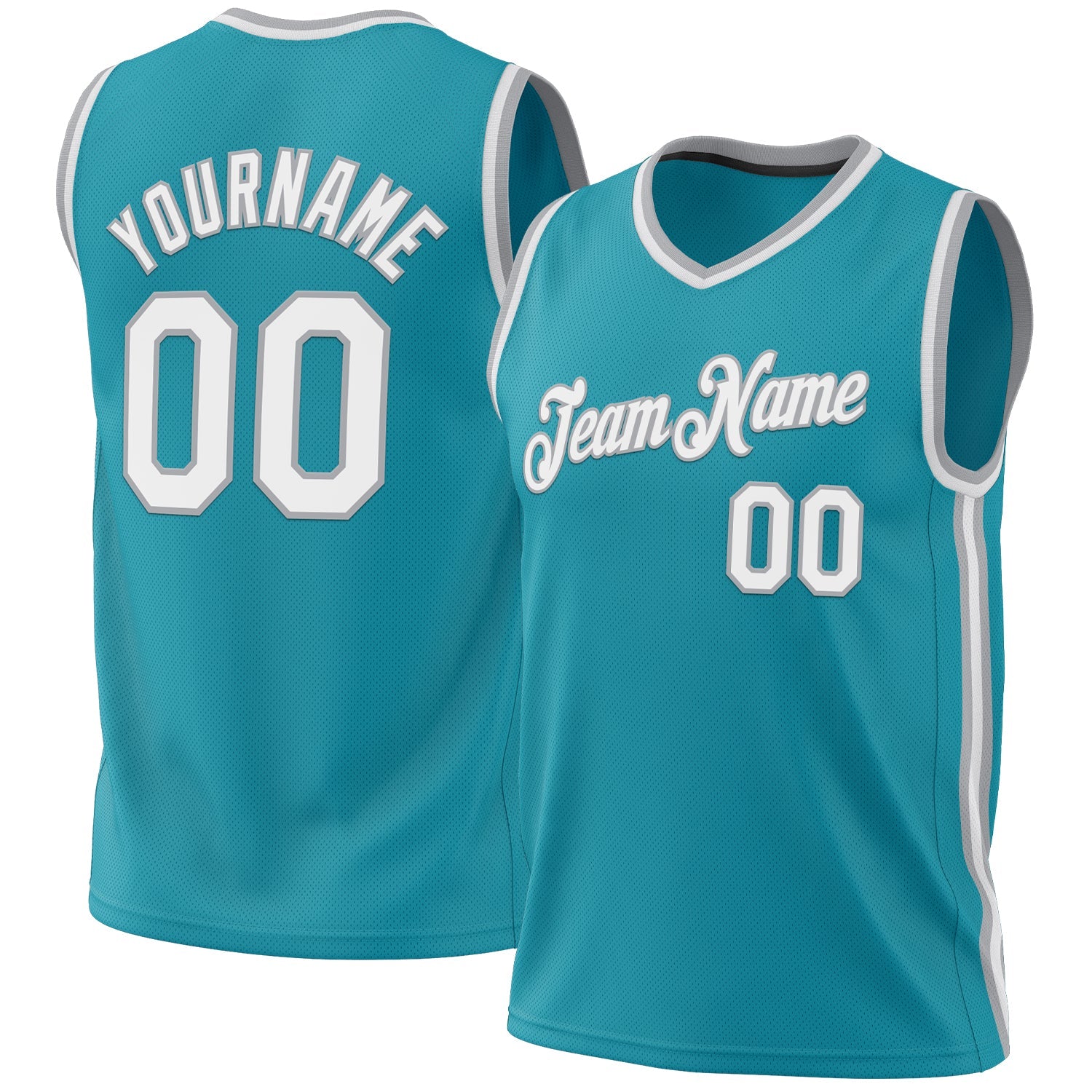 Custom Teal White-Gray Authentic Throwback Basketball Jersey