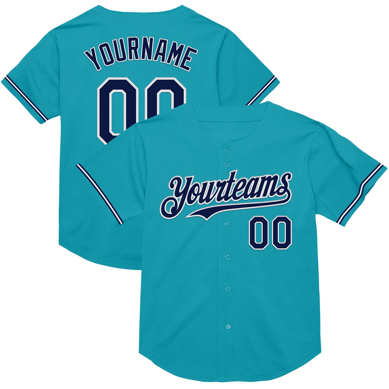 Custom Teal Navy-White Mesh Authentic Throwback Baseball Jersey