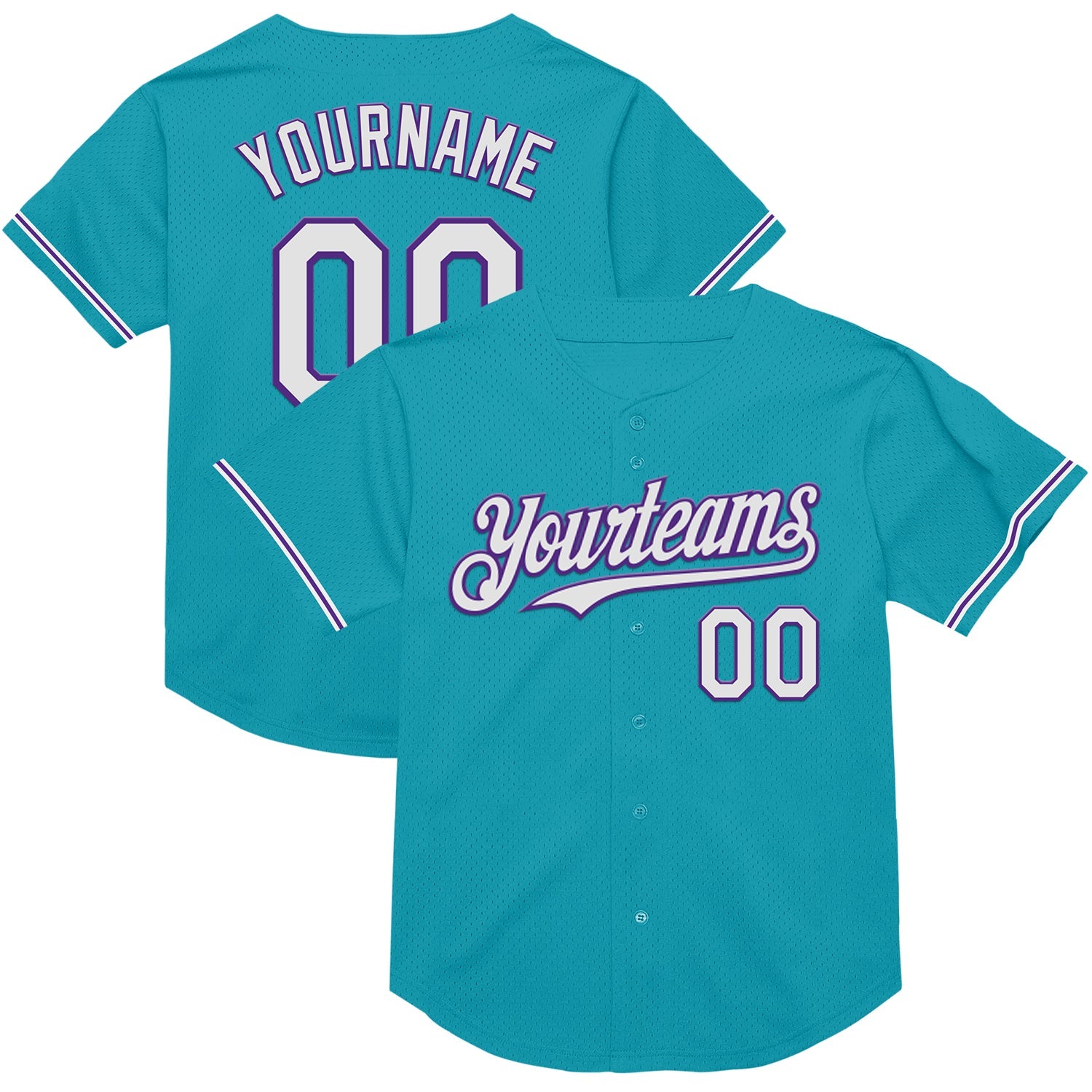 Custom Teal White-Purple Mesh Authentic Throwback Baseball Jersey