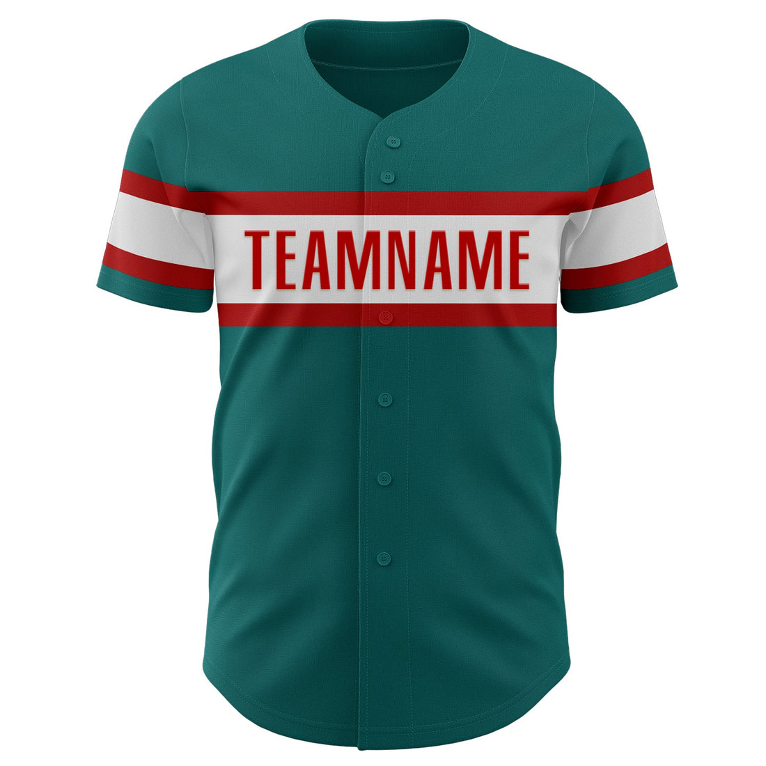 Custom Teal White-Red Authentic Baseball Jersey