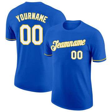 Custom Thunder Blue White-Yellow Performance T-Shirt