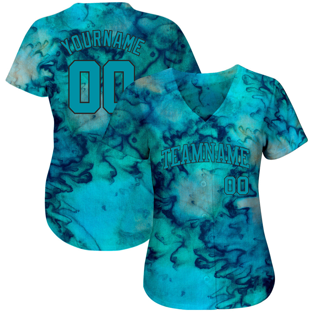 Custom Tie Dye Teal-Black 3D Authentic Baseball Jersey