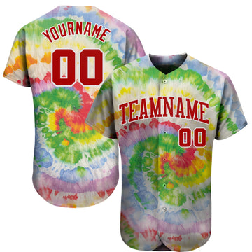 Custom Tie Dye Red-White 3D Authentic Baseball Jersey