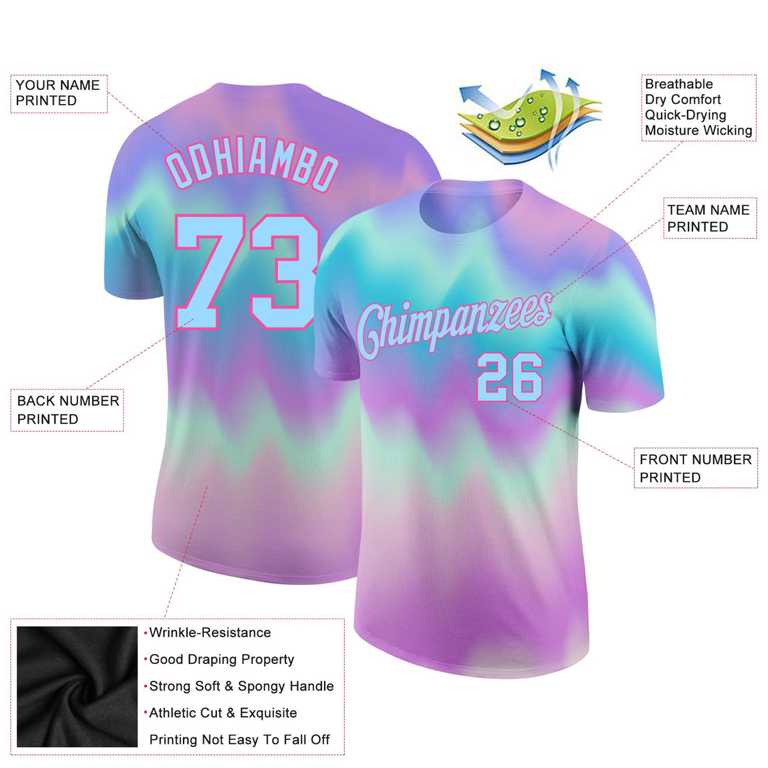 Custom Tie Dye Light Blue-Pink 3D Performance T-Shirt