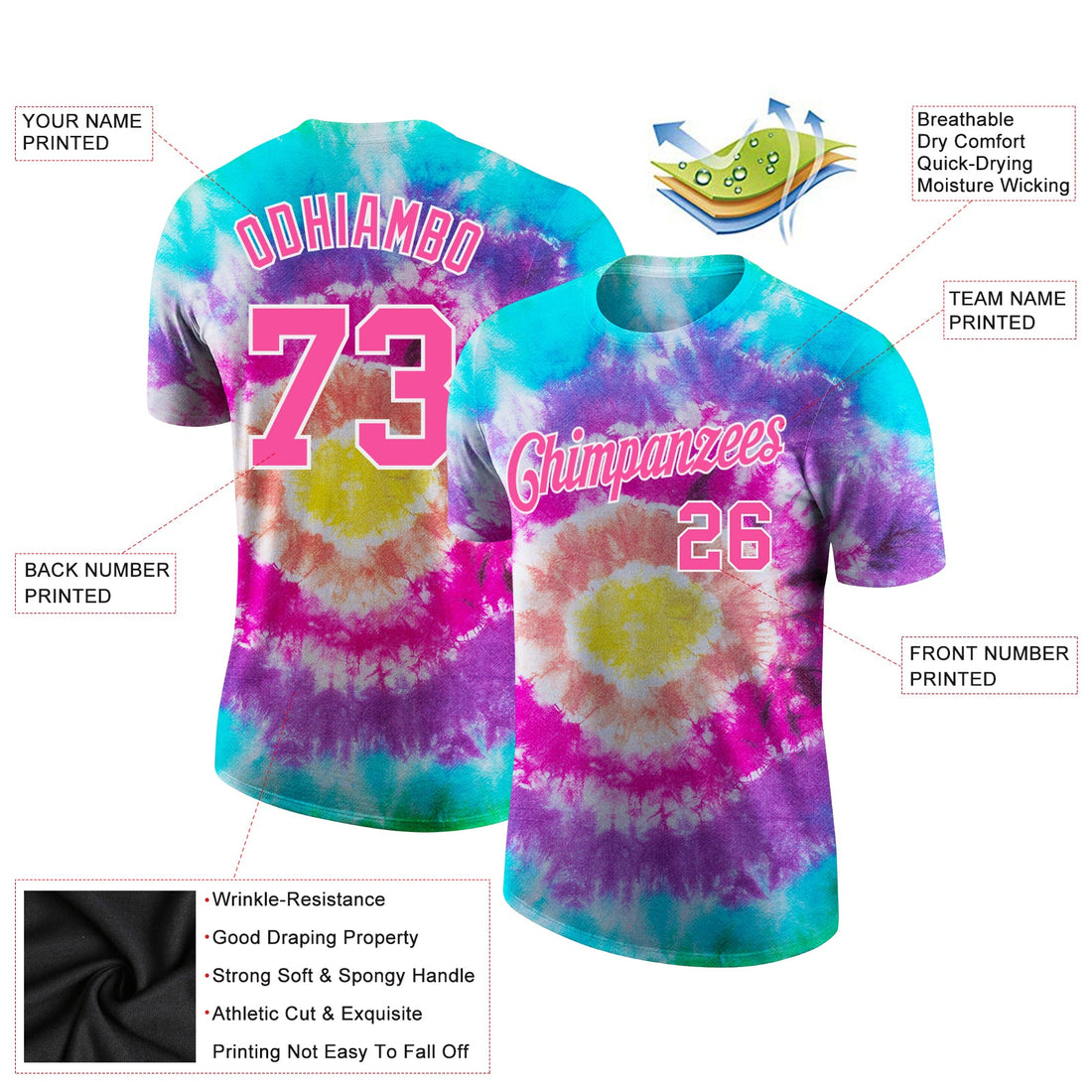 Custom Tie Dye Pink-White 3D Performance T-Shirt