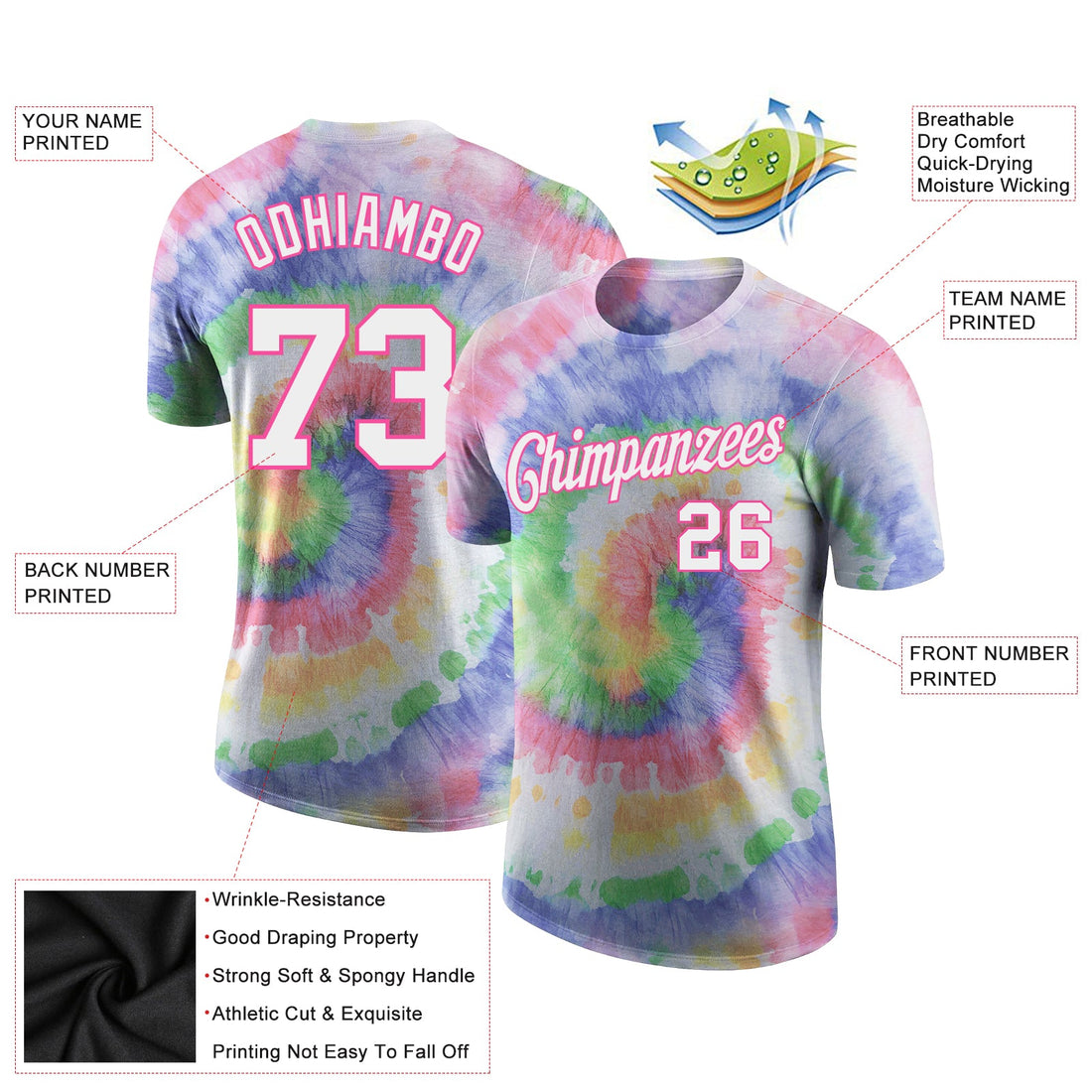 Custom Tie Dye White-Pink 3D Performance T-Shirt