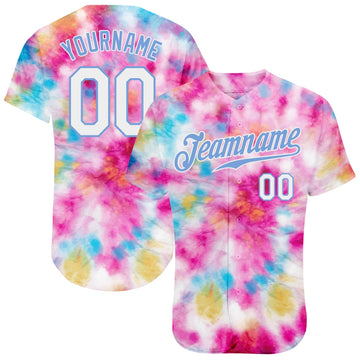 Custom Tie Dye White-Light Blue 3D Colorful Watercolor Authentic Baseball Jersey