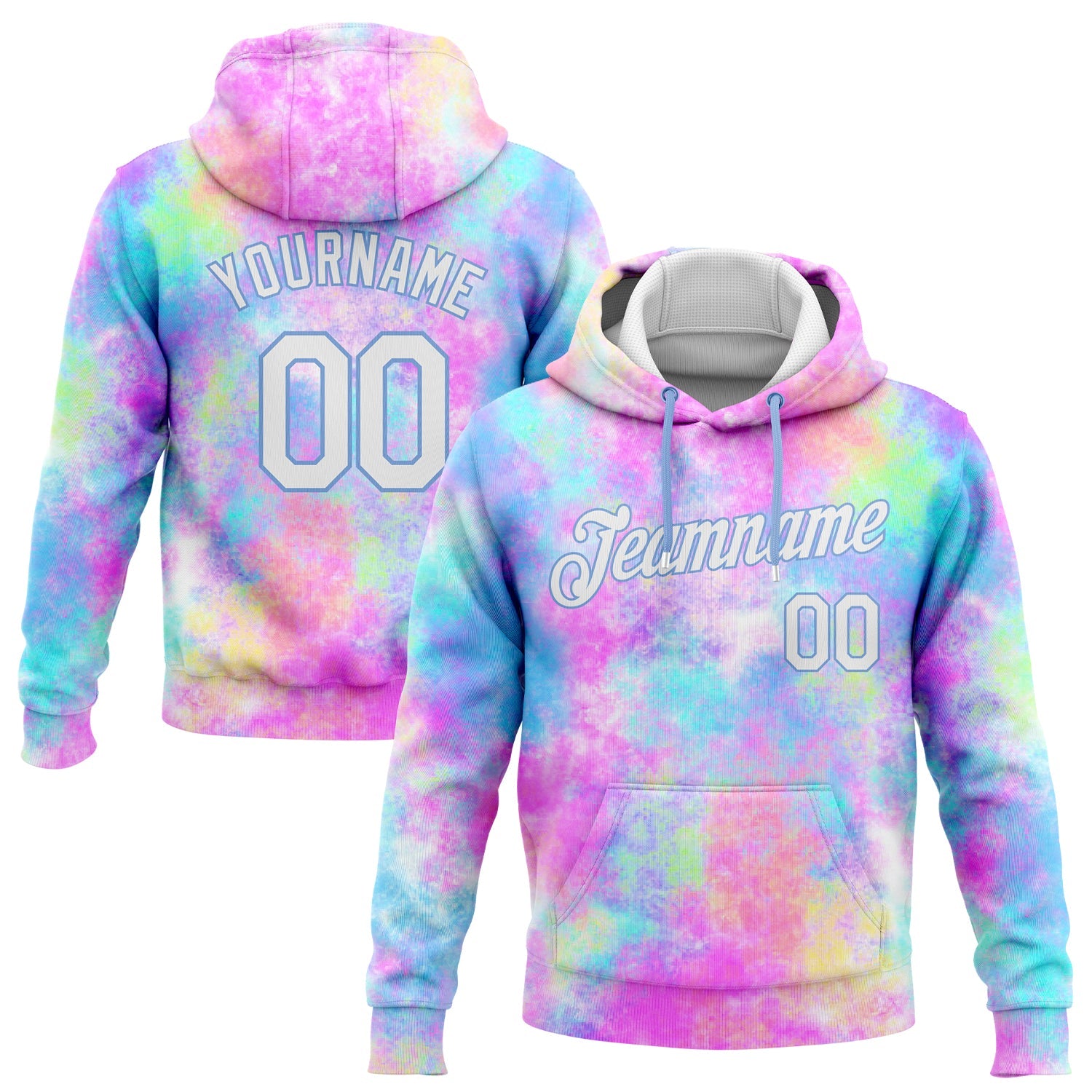 Custom Stitched Tie Dye White-Light Blue 3D Watercolor Gradient Sports Pullover Sweatshirt Hoodie