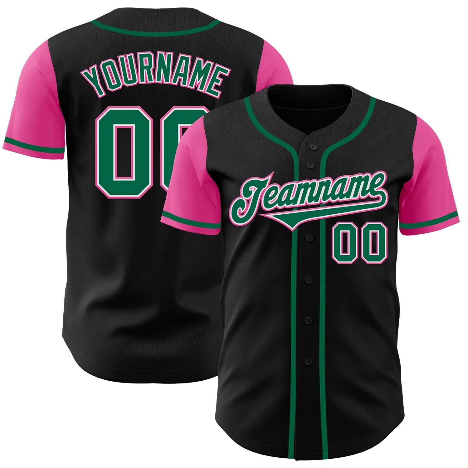 Custom Black Kelly Green-Pink Authentic Two Tone Baseball Jersey