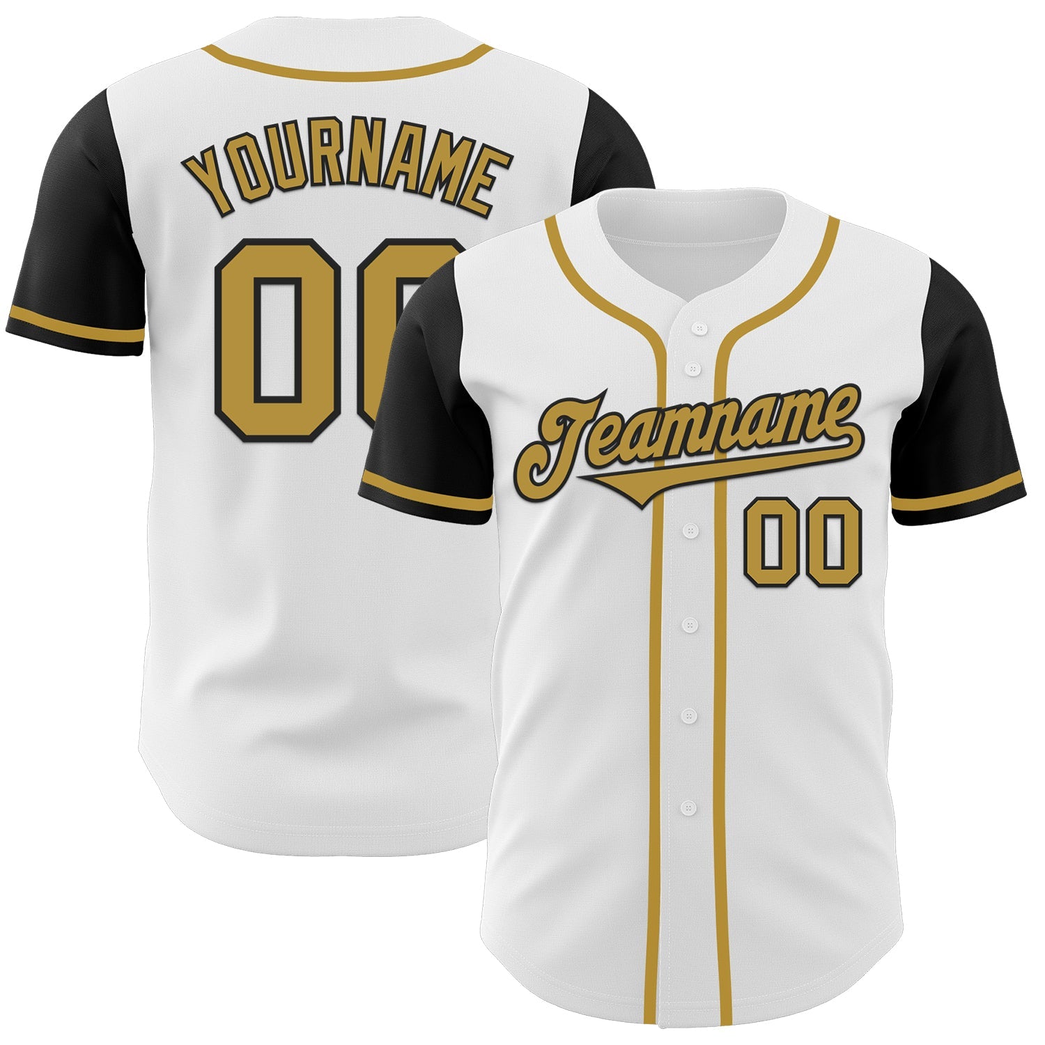 Custom White Old Gold-Black Authentic Two Tone Baseball Jersey