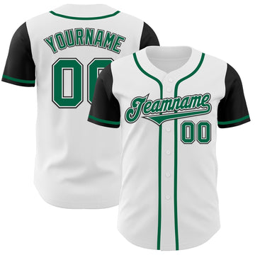 Custom White Kelly Green-Black Authentic Two Tone Baseball Jersey