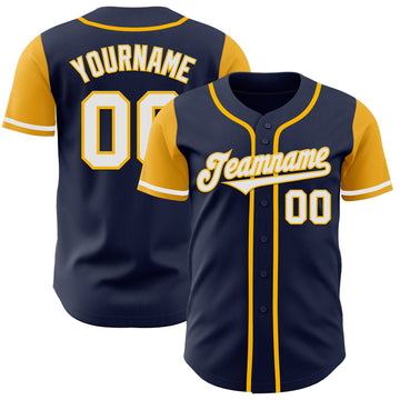 Custom Navy White-Gold Authentic Two Tone Baseball Jersey