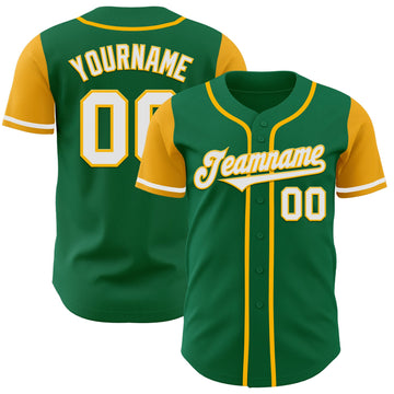 Custom Kelly Green White-Gold Authentic Two Tone Baseball Jersey