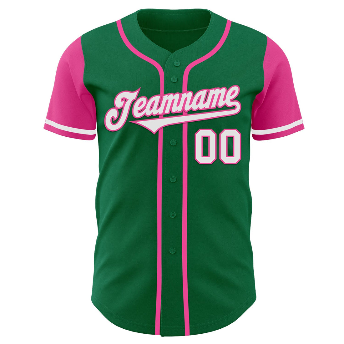 Custom Kelly Green White-Pink Authentic Two Tone Baseball Jersey