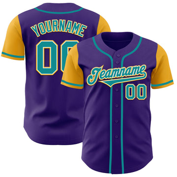 Custom Purple Teal-Gold Authentic Two Tone Baseball Jersey