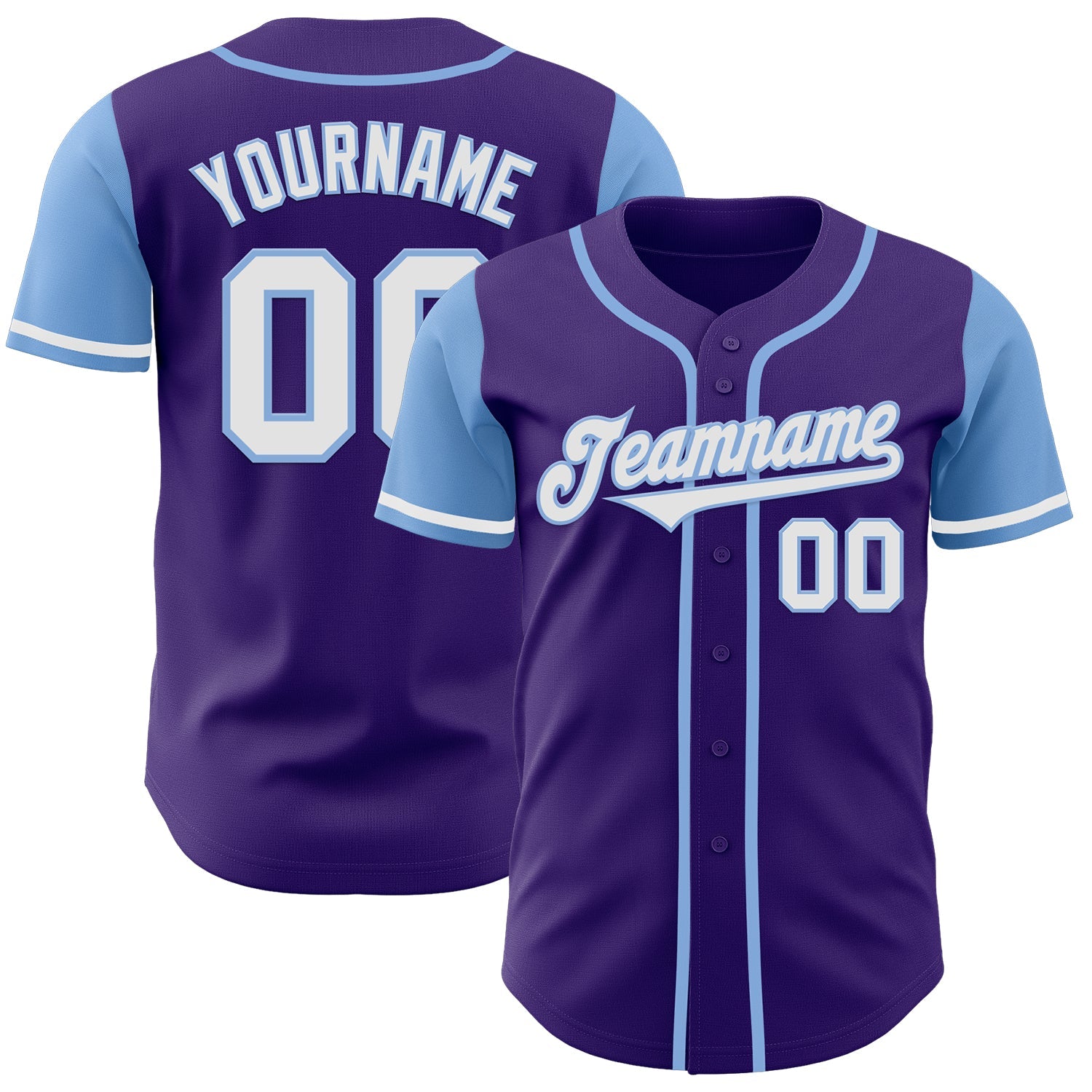 Custom Purple White-Light Blue Authentic Two Tone Baseball Jersey