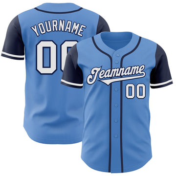 Custom Powder Blue White-Navy Authentic Two Tone Baseball Jersey