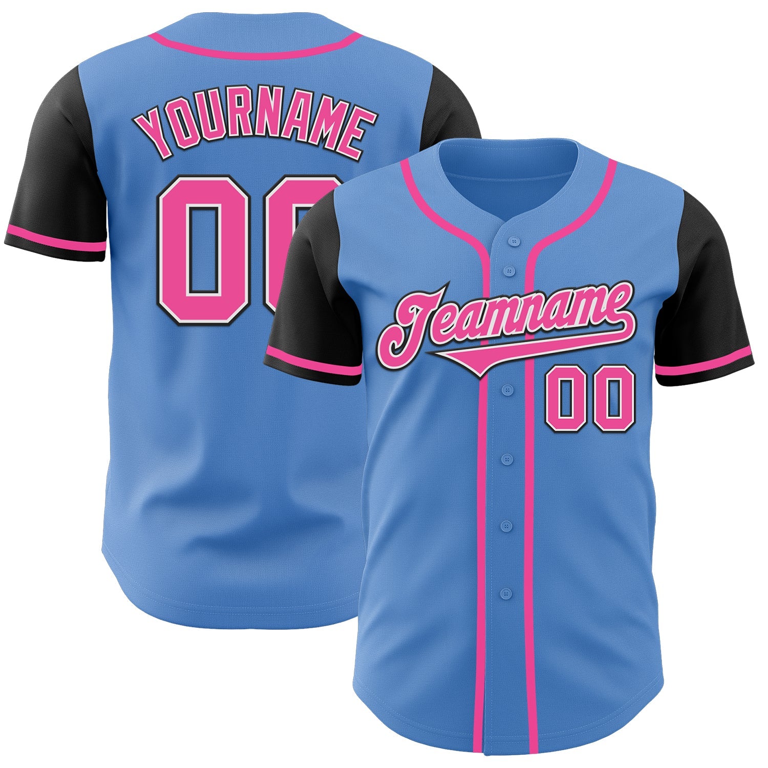 Custom Powder Blue Pink-Black Authentic Two Tone Baseball Jersey