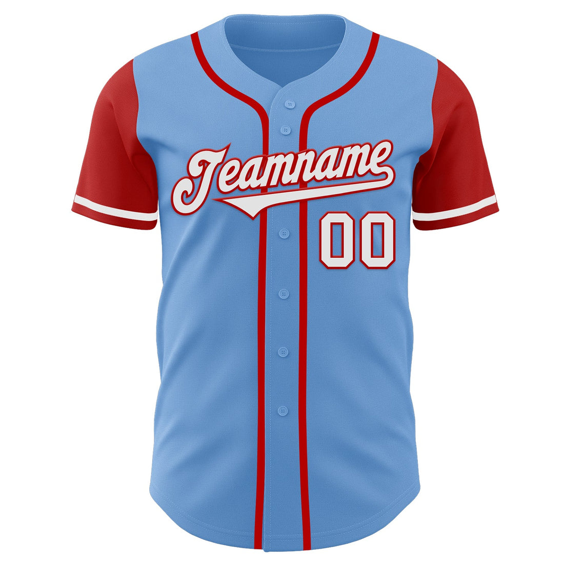 Custom Light Blue White-Red Authentic Two Tone Baseball Jersey