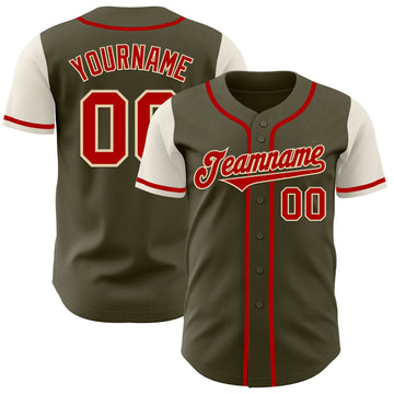 Custom Olive Red-Cream Authentic Two Tone Salute To Service Baseball Jersey