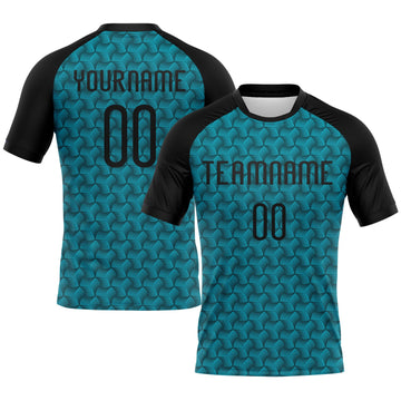 Custom Teal Black Geometric Shape Sublimation Volleyball Uniform Jersey