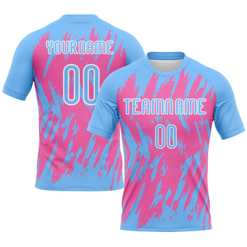 Custom Powder Blue Pink-White Splash Sublimation Volleyball Uniform Jersey