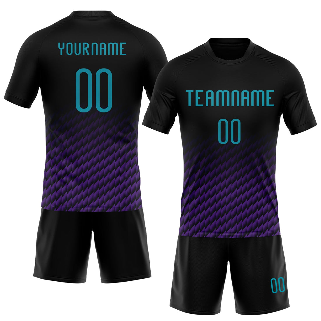 Custom Black Teal-Purple Geometric Shape Sublimation Volleyball Uniform Jersey