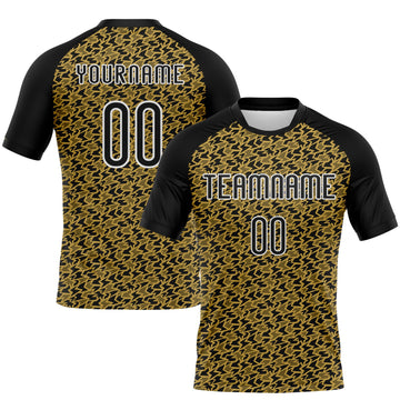 Custom Old Gold Black-White Geometric Shape Sublimation Volleyball Uniform Jersey