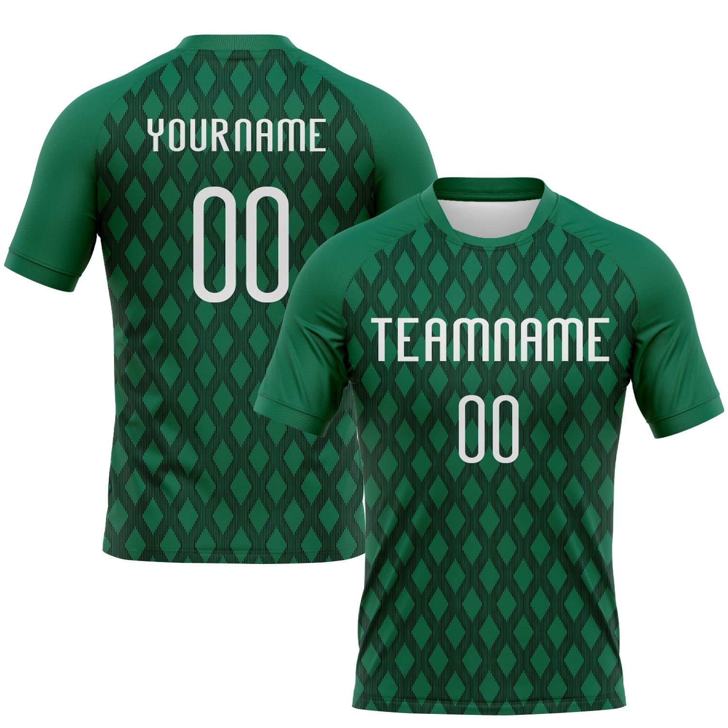 Custom Kelly Green White-Black Geometric Shape Sublimation Volleyball Uniform Jersey