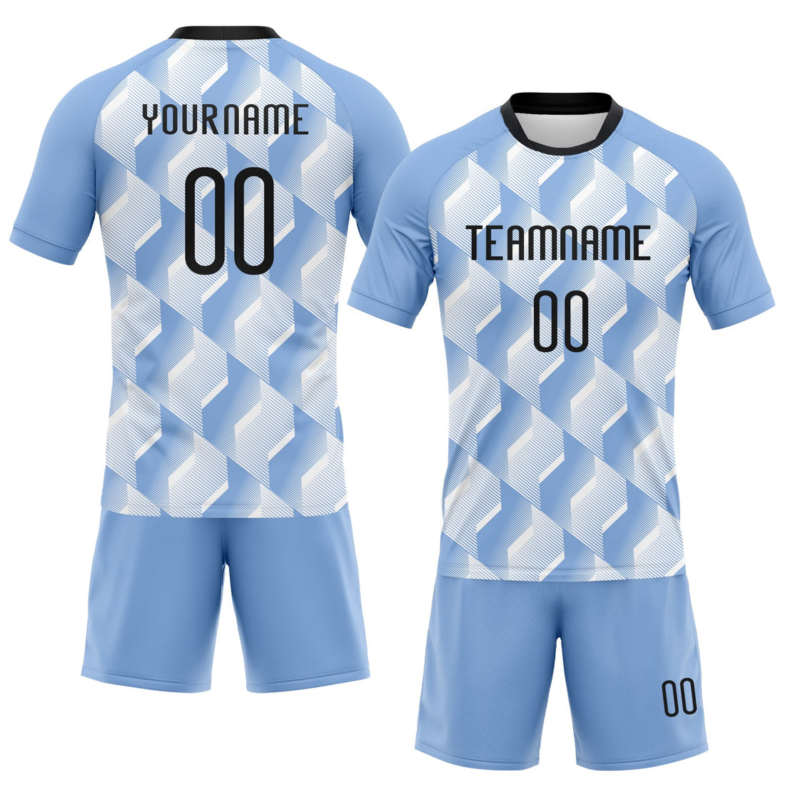 Custom Light Blue Black-White Geometric Shape Sublimation Volleyball Uniform Jersey