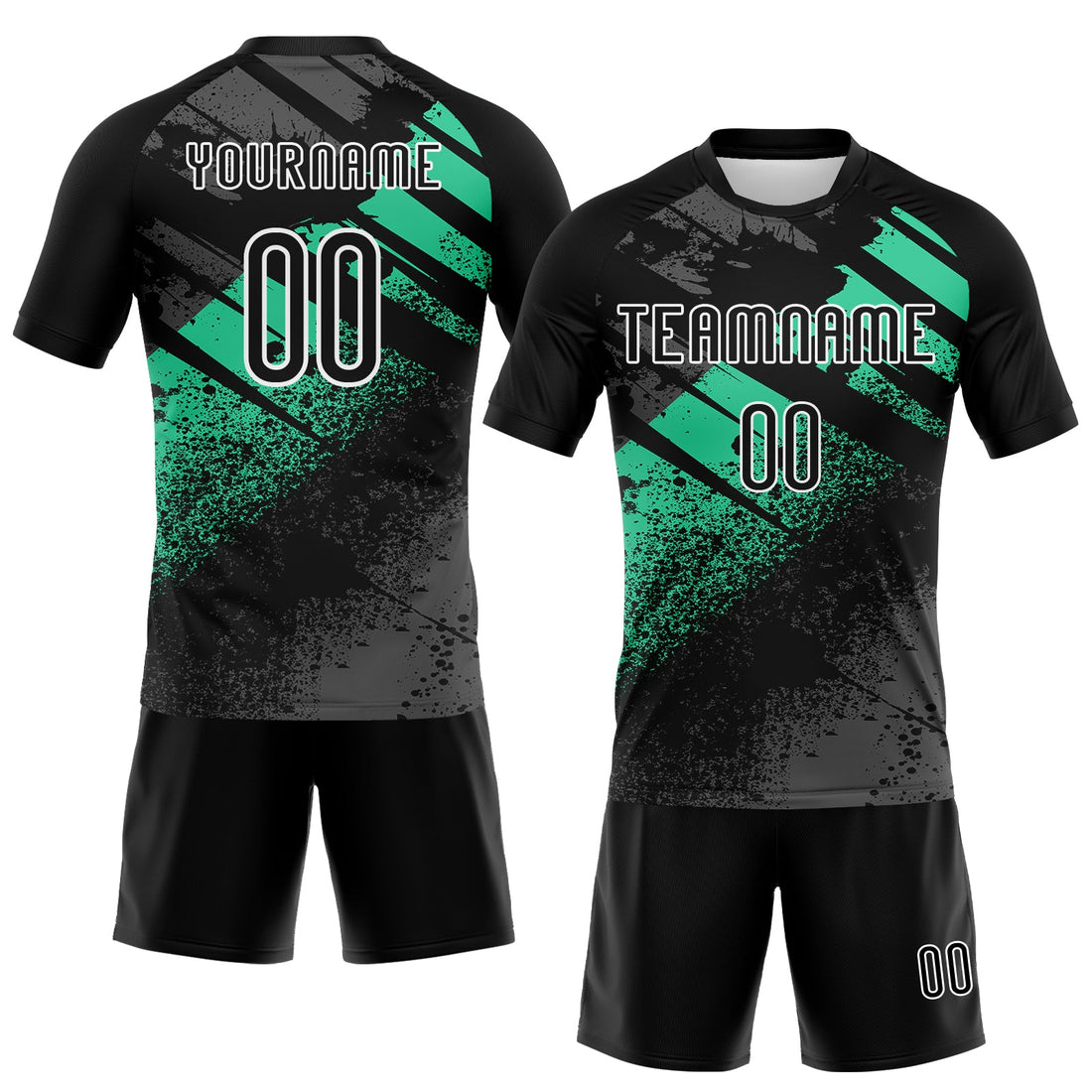 Custom Black Pea Green-White Splash Sublimation Volleyball Uniform Jersey