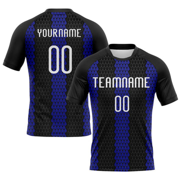 Custom Black White-Royal Geometric Shape Sublimation Volleyball Uniform Jersey