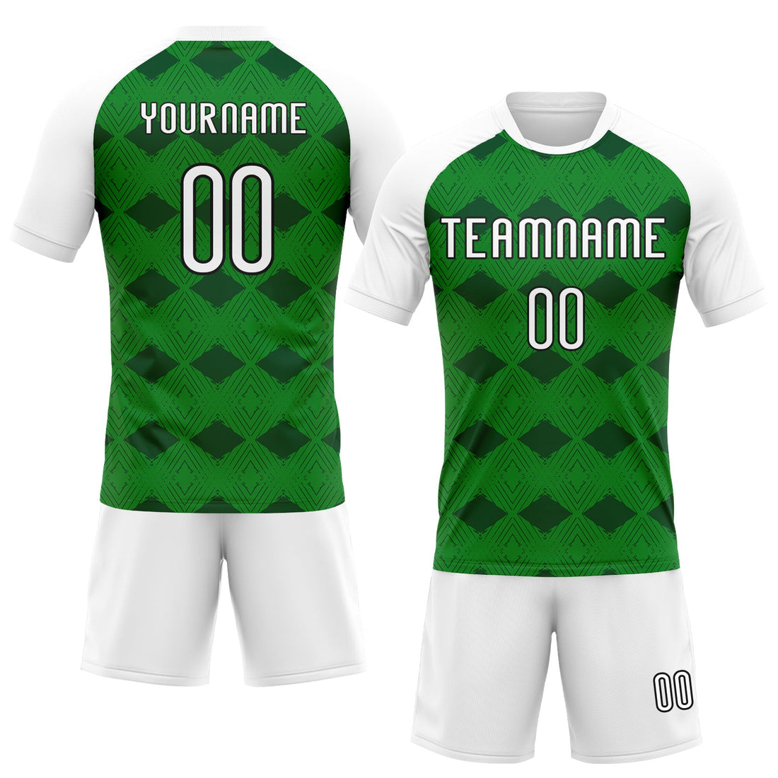 Custom Kelly Green White-Black Geometric Shape Sublimation Volleyball Uniform Jersey