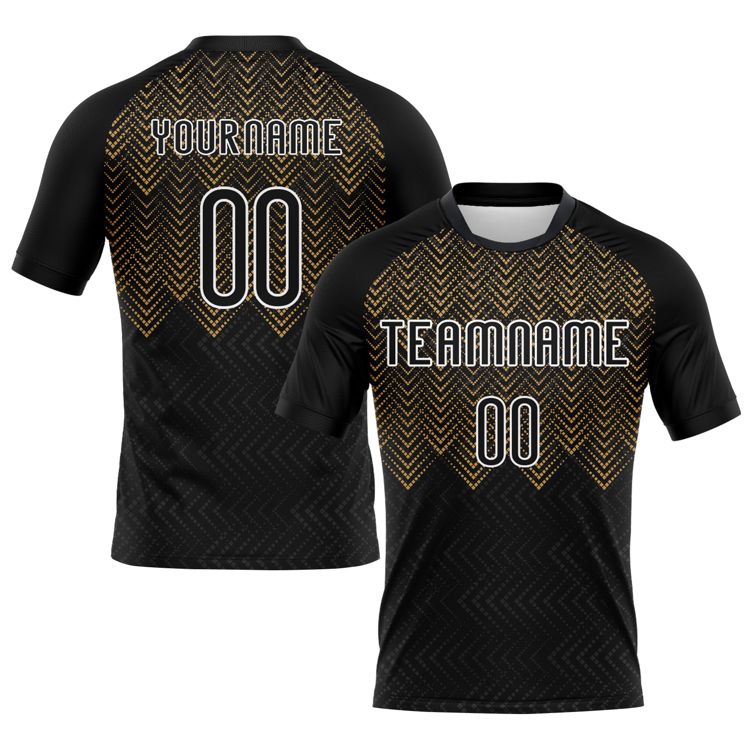 Custom Black Old Gold-White Geometric Shape Sublimation Volleyball Uniform Jersey